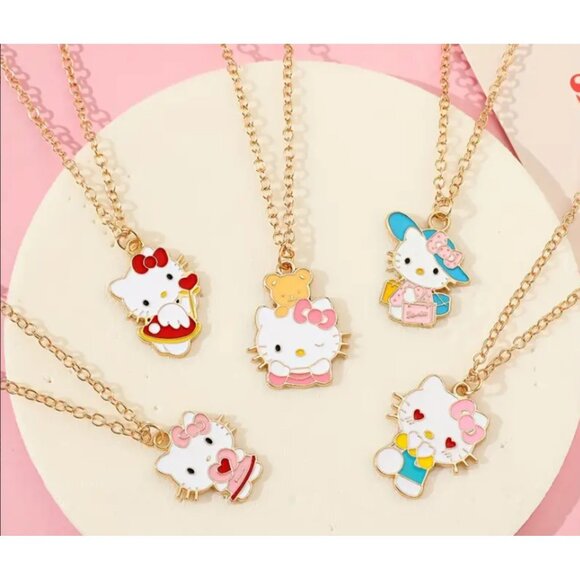 Hello Kitty Gold-Tone Enamel Necklaces – 5-Piece Pendant Charms - Picture 3 of 5
